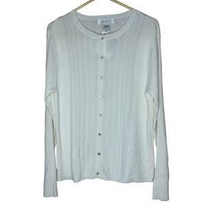 Casual Corner Annex NWT‎ VTG Women's L Cardigan Ivory Knit Ribbed Button Front